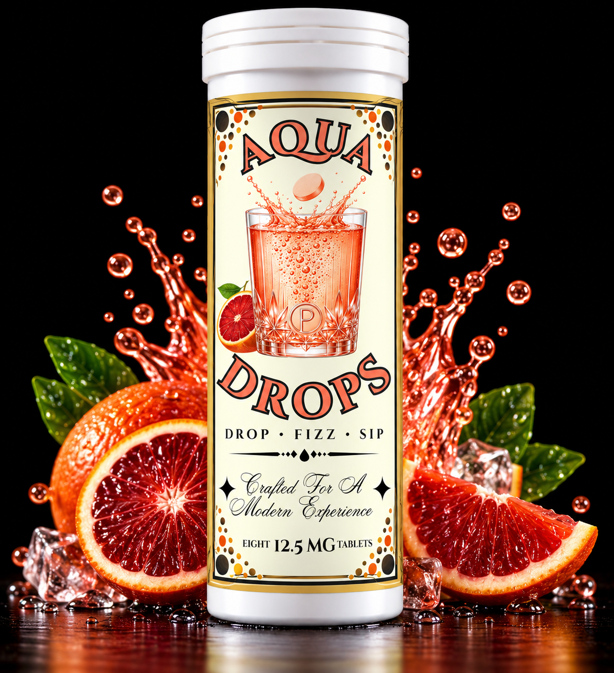 Primm Aqua Drops Blood Orange tube with blood orange slices